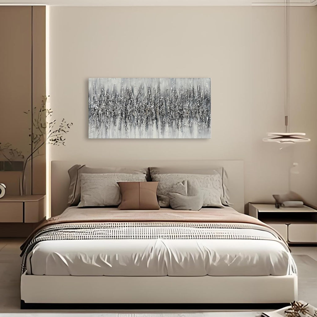 Art 24x48 Inch Minimalist Art Painting Hand-Painted Black and White Wall Art Textured Oil Painting Modern Abstract Art Home Wall Decoration