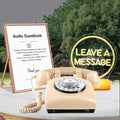 Premium Audio Guest Book Telephone with Free LED Wedding Sign and A5 Vertical Photo Frame | Vintage and Retro Style Audio Guestbook | Rotary Phone with Audio Record Voice Messages (Beige)