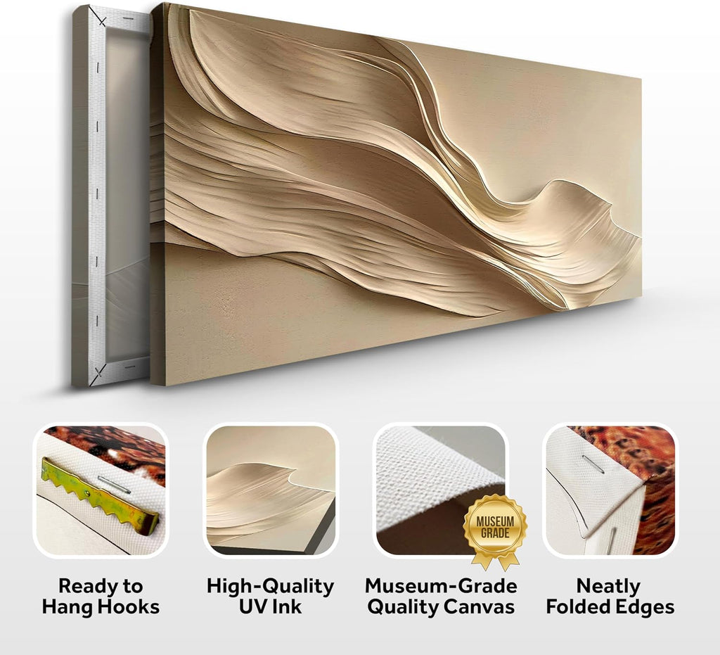 Tailored Canvases Beige Abstract Minimalist Wall Art – Modern Waves Design for Living Room or Office - Neutral Beige Canvas Painting Decor – Contemporary Wall Accent in Minimalist Abstract Style 30x60