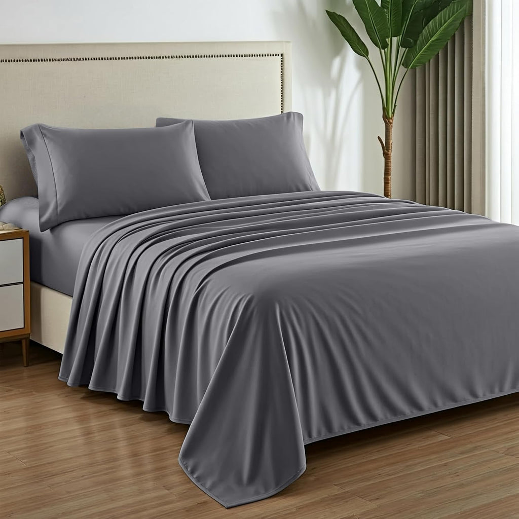 Mayfair Linen 100% Egyptian Cotton Sheets California King Size - Luxury 1000 Series Grandiose Collection Cal King Sheets (4 PC, Dark Grey), 16' Deep Pocket Sateen Soft, Cooling Hotel Bed Sheet Set
