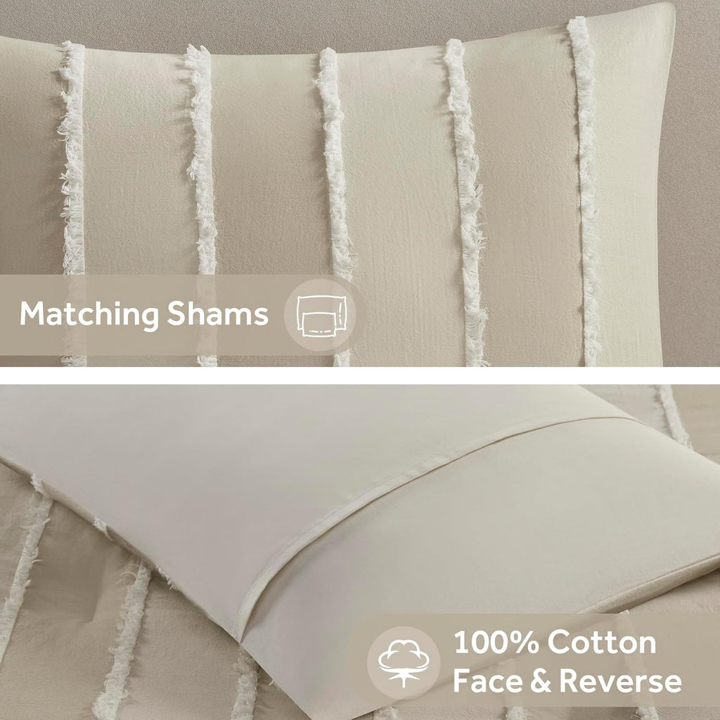Ink+Ivy King Comforter Set Boho Comforters Stripes, Clipped Jacquard, Cotton Comforter for King Size Bed, All Season Poly Fill Lightweight King Bedding & Shams, Shay, King/Cal King, Taupe 3 Piece