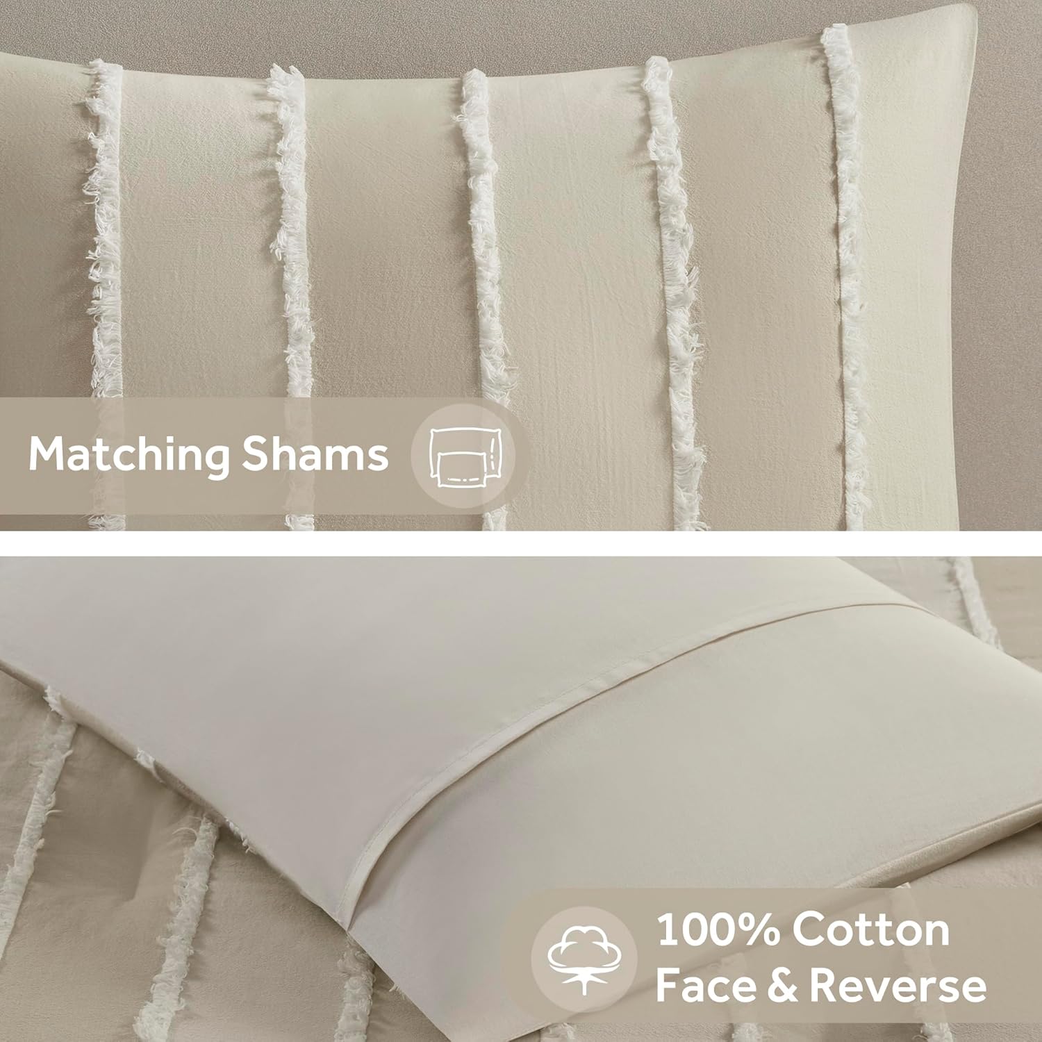 Ink+Ivy King Comforter Set Boho Comforters Stripes, Clipped Jacquard, Cotton Comforter for King Size Bed, All Season Poly Fill Lightweight King Bedding & Shams, Shay, King/Cal King, Taupe 3 Piece
