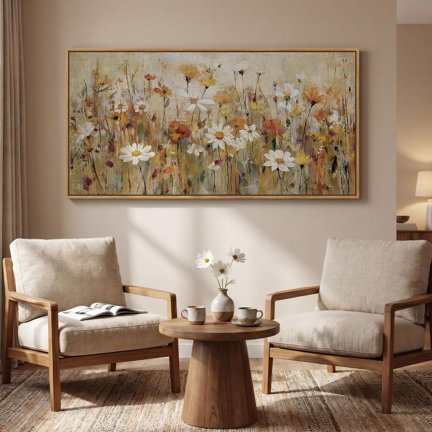 Large Framed Vintage Botanical Wall Art for Living Room, Neutral Rustic Floral Canvas Painting Prints, Retro Cottage Core Flower Picture for Farmhouse Bedroom Dining Room Office Wall Decor, 30x60 Inch