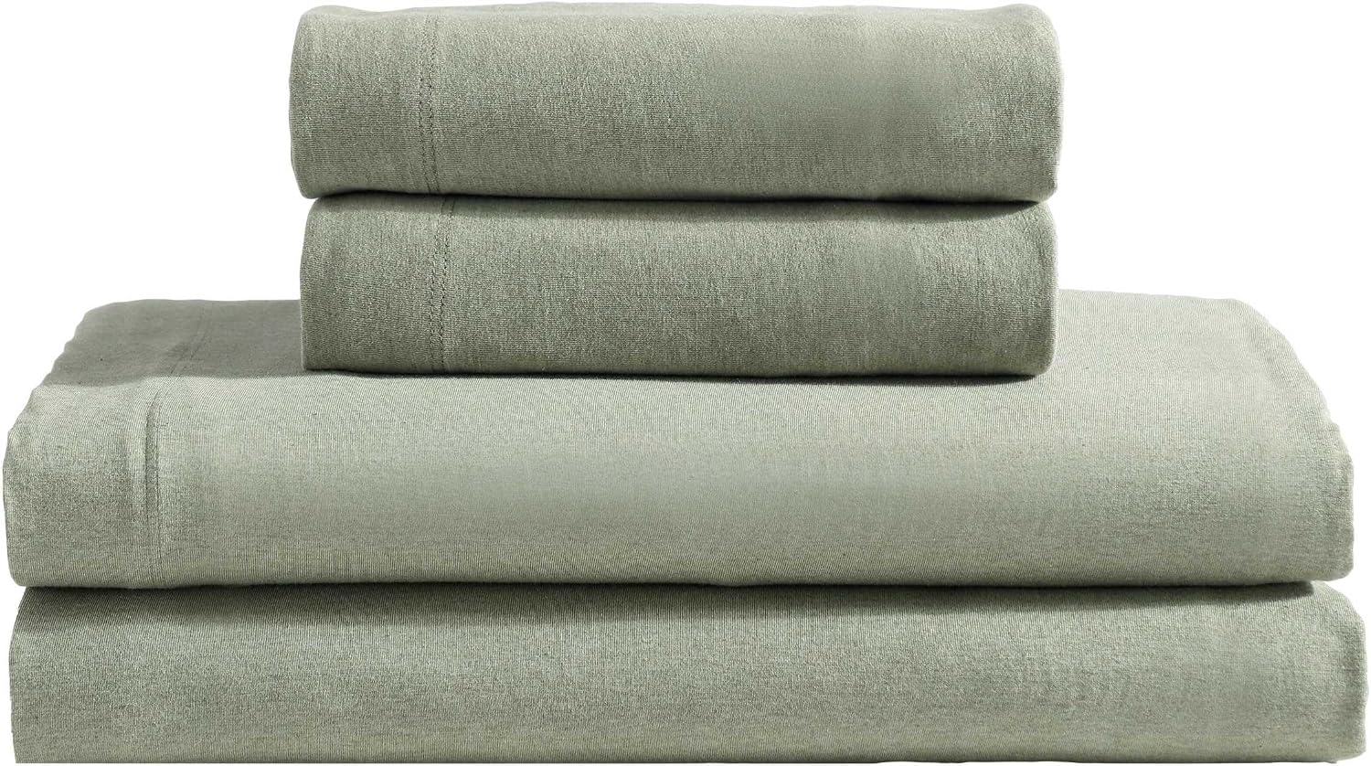 Calvin Klein - King Size Sheets Set, Naturally Soft Cotton-Blend Melange Jersey Bedding - Bed Sheets with Matching Pillowcases & Fitted Sheet (Modern Cotton Green)