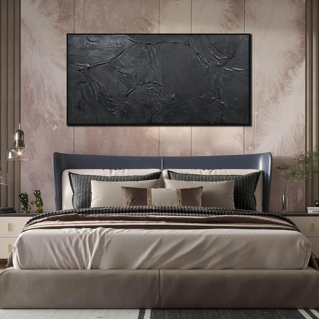 HUBOSKN Black Abstract Hand Painted Wall Art for Living Room - Minimalist Large Canvas Wall Art for Office - Frames Wall Decor Bedroom Size 29' x 59'