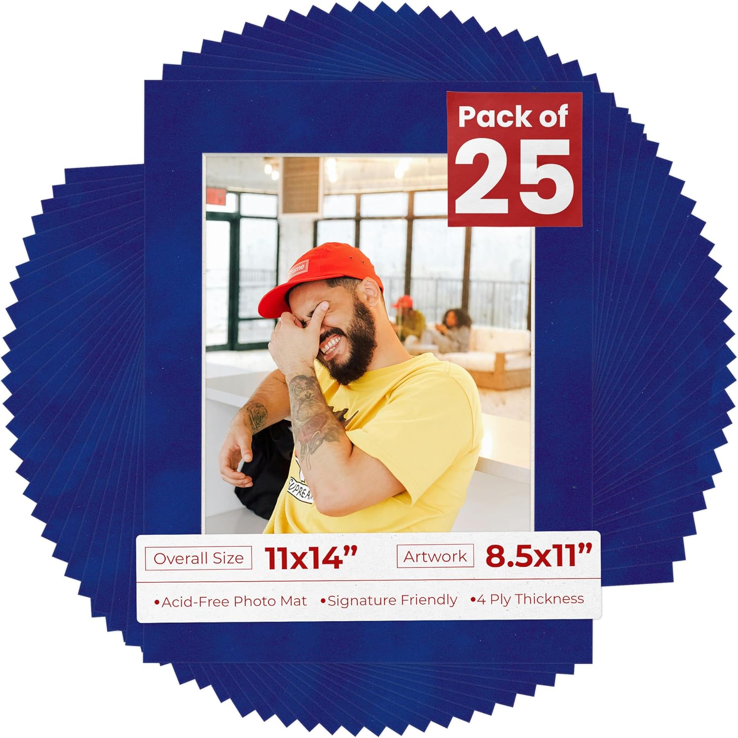 Poster Palooza Pack of 25 Acid Free 11x14 Mats Bevel Cut for 8.5x11 Photos - Royal Blue Suede Precut Matboards For Pictures, Photos, Framing - 4-ply Thickness