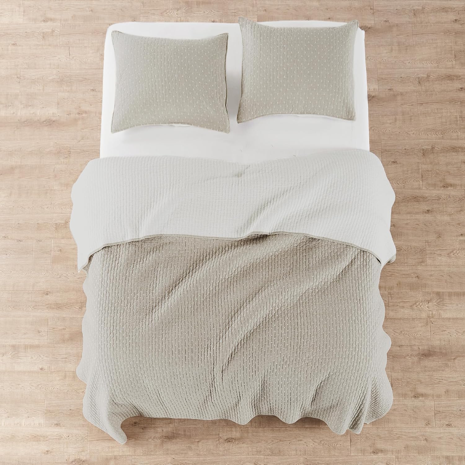 Levtex Home Cross Stitch Reversible Queen Bedspread Set (104x106in) with 2 Pillow Shams (26x20in) - Stitch Texture - Taupe - Cotton Queen Size Bedspread Set - Lightweight, Soft, Pre-Washed
