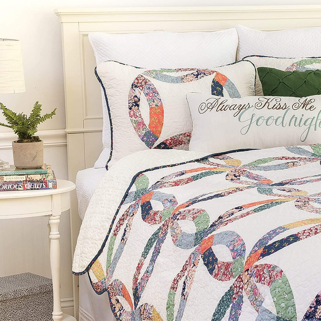 C&F Home Heritage Double Wedding Ring Patchwork Premium 2-Piece Twin Bedding Set All Seasons Luxury Vintage Machine Washable Reversible Lightweight Quilt Bed Bedroom Anniversary Romantic Gift Decor