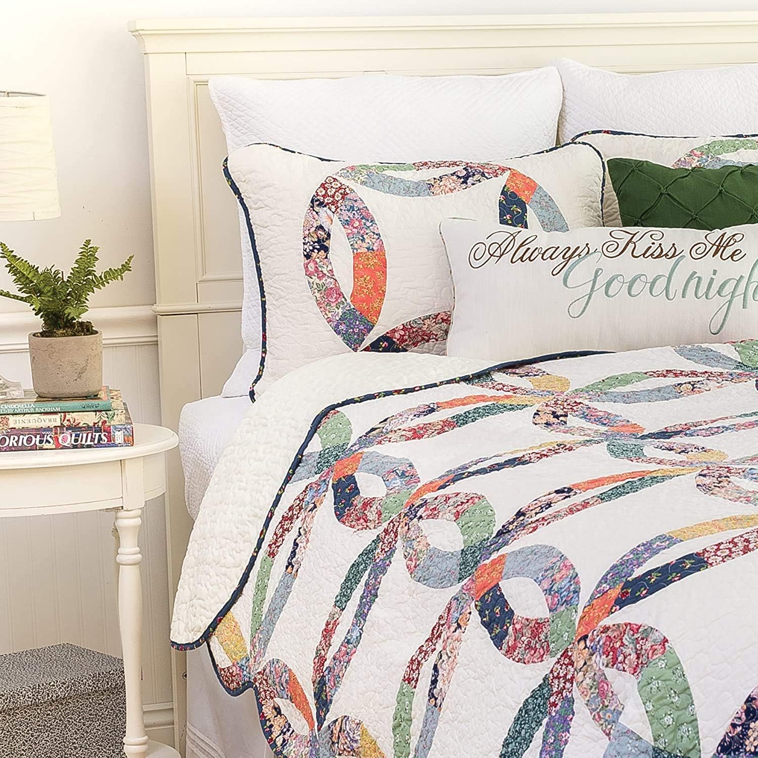 C&F Home Heritage Double Wedding Ring Patchwork Premium 3-Piece King Bedding Set All Seasons Luxury Vintage Machine Washable Reversible Lightweight Quilt Bed Bedroom Anniversary Romantic Gift Decor