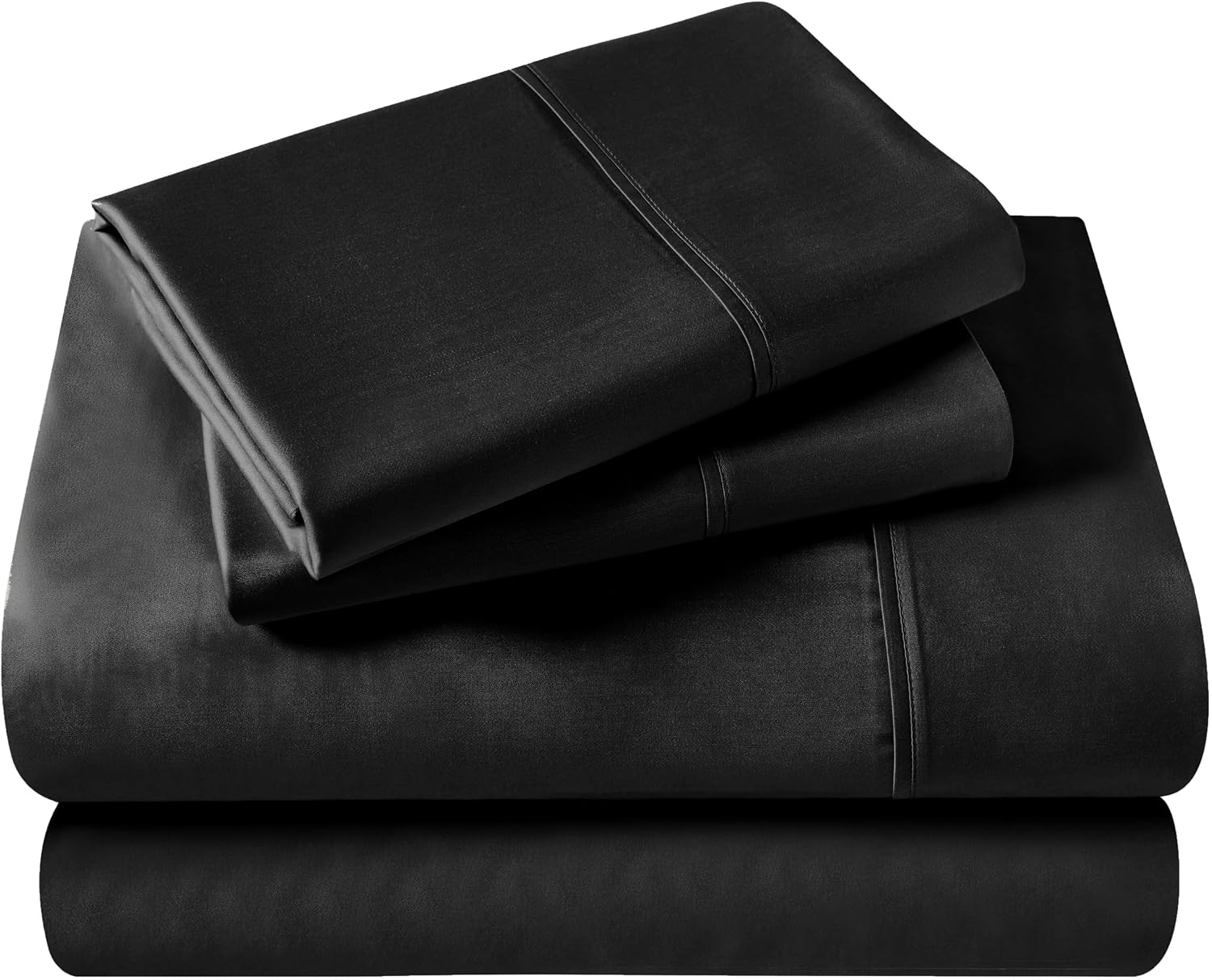 Superior Egyptian Cotton 400 Thread Count Bed Sheet Set, 1 Elastic Deep Pocket Fitted Sheet, 1 Flat Sheet, 2 Pillowcases, Soft Bedding, Luxury Sheets, Sateen Weave, California King Size, Black
