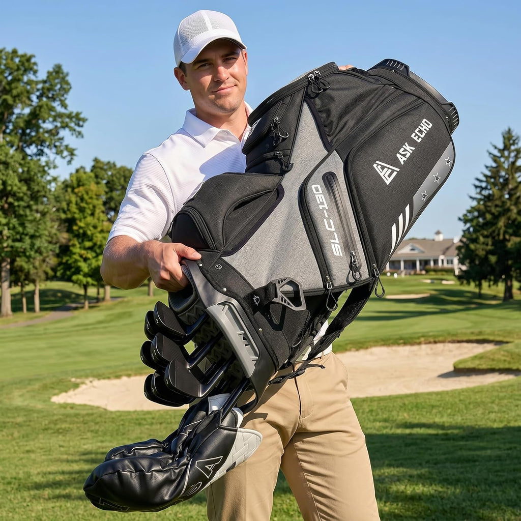 ASK ECHO Soundless 15-Divider Golf Cart Bag, Grip Locking Bottom with Rain Cover