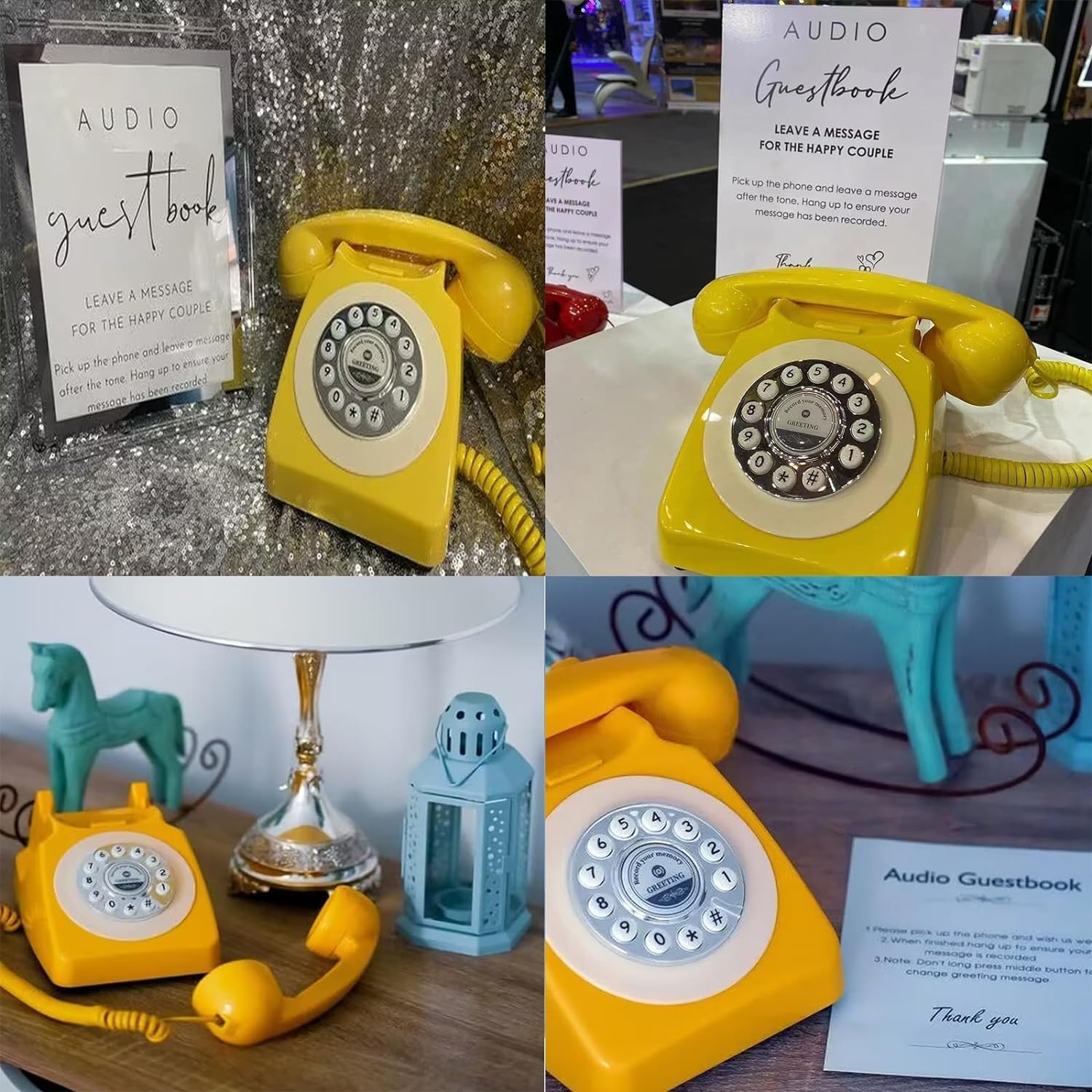 Audio Guest Book Wedding Phone with Flight Case, Record Customized Audio Message with Guest Book Retro Phone Audio GuestBook for Wedding Birthday Party Confession (Yellow)