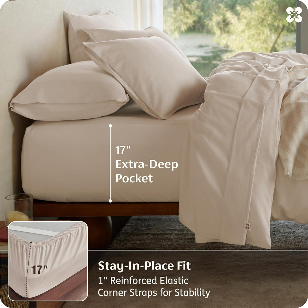 Bedsure 100% GOTS Certified Organic Cotton Sheets, King Size Sheets Set, 17' Deep Pocket Bedsheets with Corner Straps, Eco-Friendly, Soft, Breathable & Luxury PureWoven Cotton Hotel Bedding, Linen