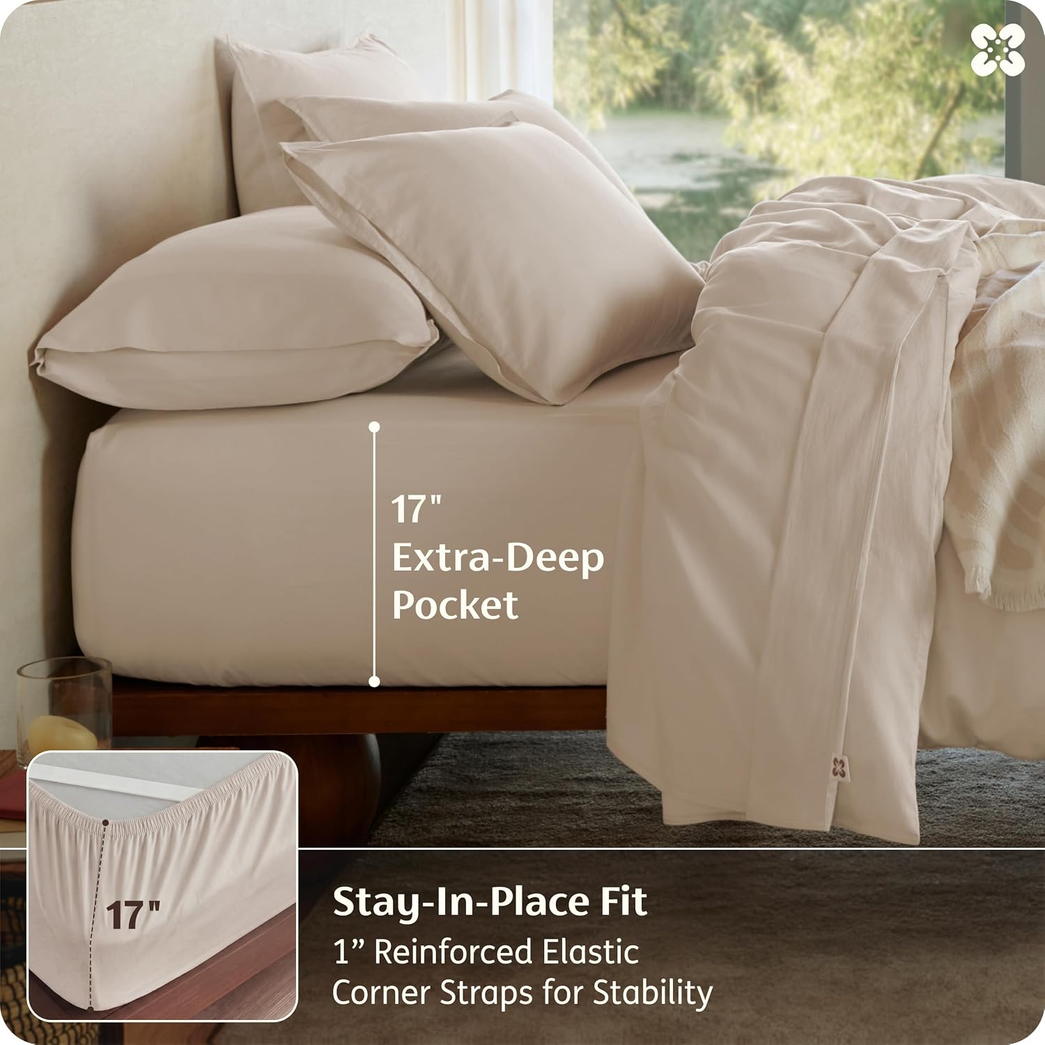 Bedsure 100% GOTS Certified Organic Cotton Sheets, King Size Sheets Set, 17' Deep Pocket Bedsheets with Corner Straps, Eco-Friendly, Soft, Breathable & Luxury PureWoven Cotton Hotel Bedding, Linen