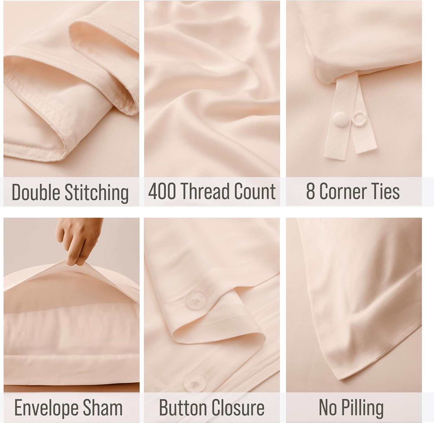 Bella Coterie Luxury Bamboo Viscose Queen Size Duvet Cover Set | 100% Organically Grown | Corner Ties | Ultra Soft | Cooling | Two Pillow Shams | 90 x 94 | No Insert [Champagne]