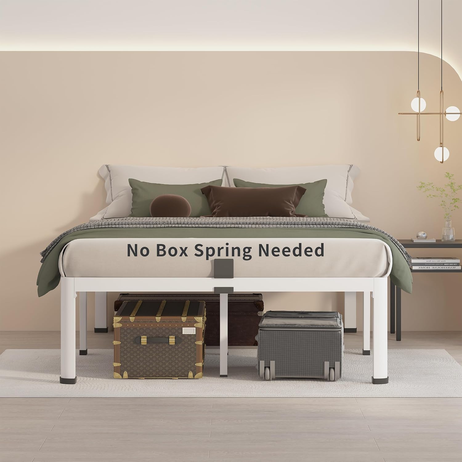 MAF 14 Inch California King Metal Platform Bed Frame White with Round Corner Legs, 3000 LBS Heavy Duty Steel Slats Support, Noise Free, No Box Spring Needed, Easy Assembly