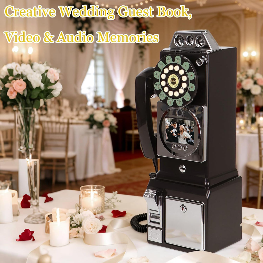 Video Audio Guest Book Wedding Phone, Audio Phone Guestbook Leave a Message Phone for Bridal Shower Birthday Party Baby Shower Anniversary Engagement