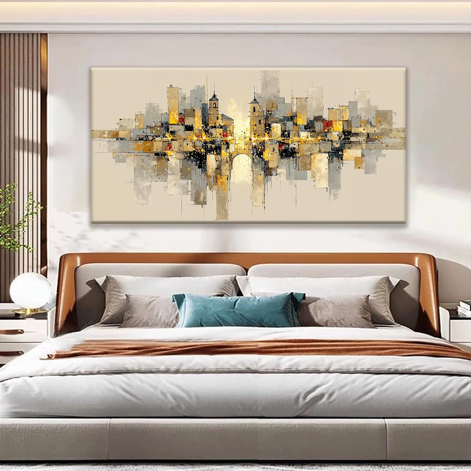 QSQ Large Abstract Wall Art For Living Room Painting Black And Gold Wall Art Prints Minimalist Abstract Art Modern Canvas Art Wall Decor Picture For Bedroom Office Home Aesthetic Decoration 29' × 58'
