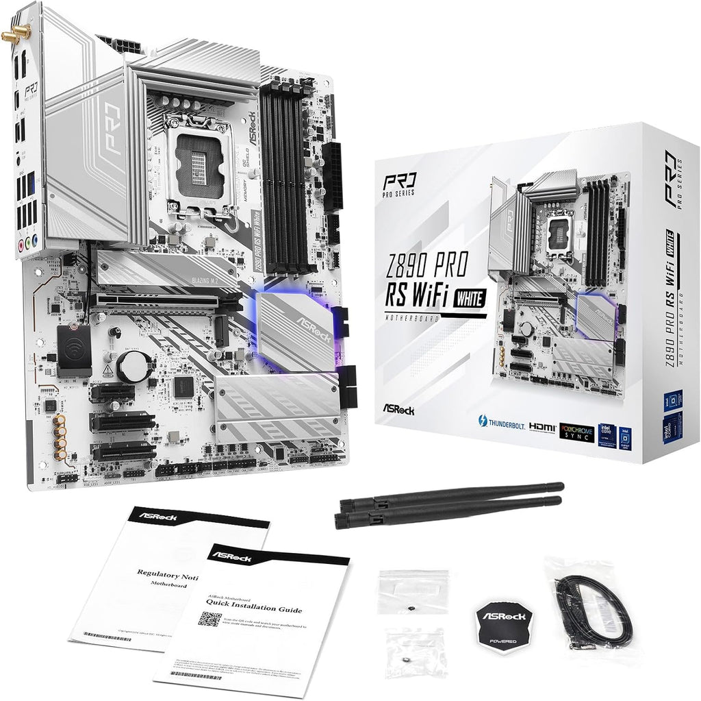 ASRock Z890 Pro RS WiFi 6E White Intel Core Ultra LGA1851 RL-ILM DDR5 8666 MHz 256 GB ATX Motherboard M.2