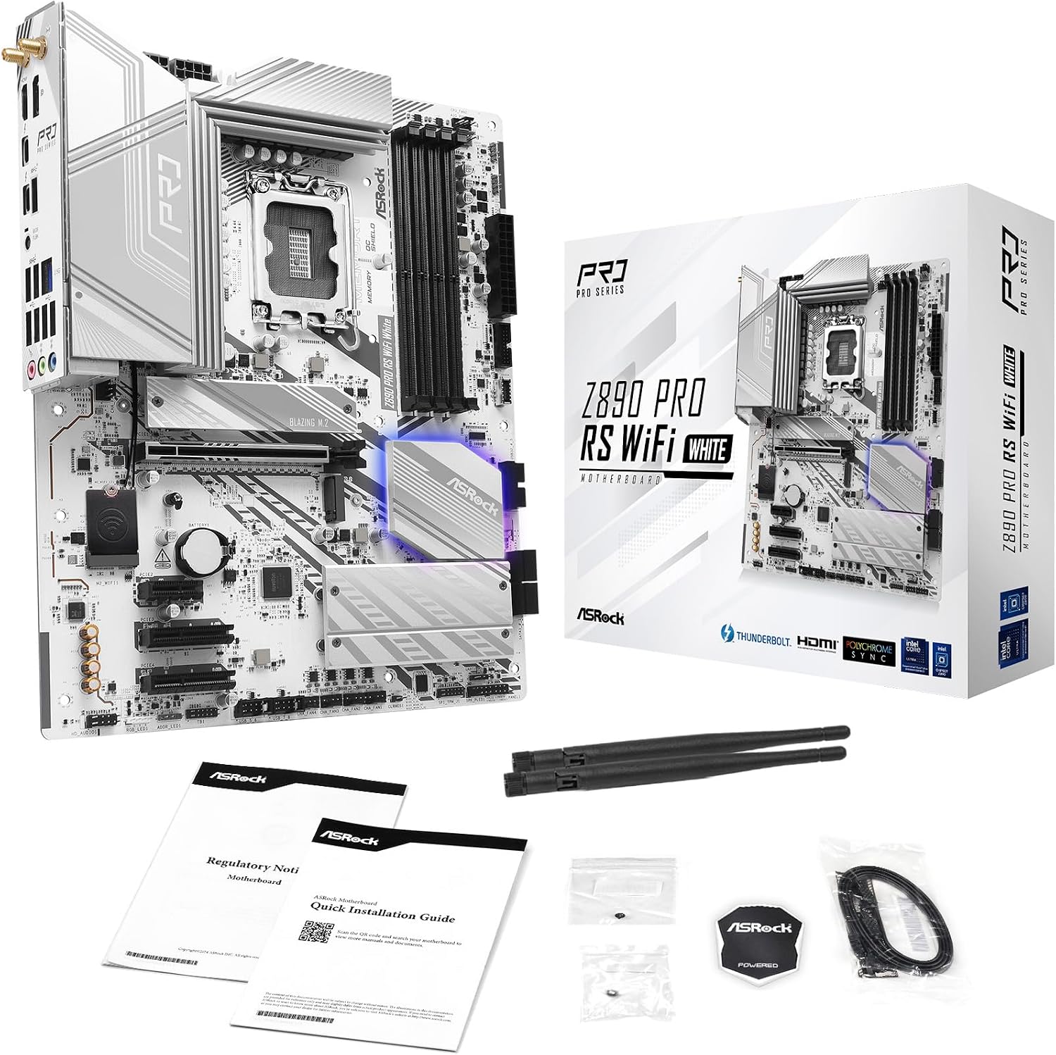 ASRock Z890 Pro RS WiFi 6E White Intel Core Ultra LGA1851 RL-ILM DDR5 8666 MHz 256 GB ATX Motherboard M.2