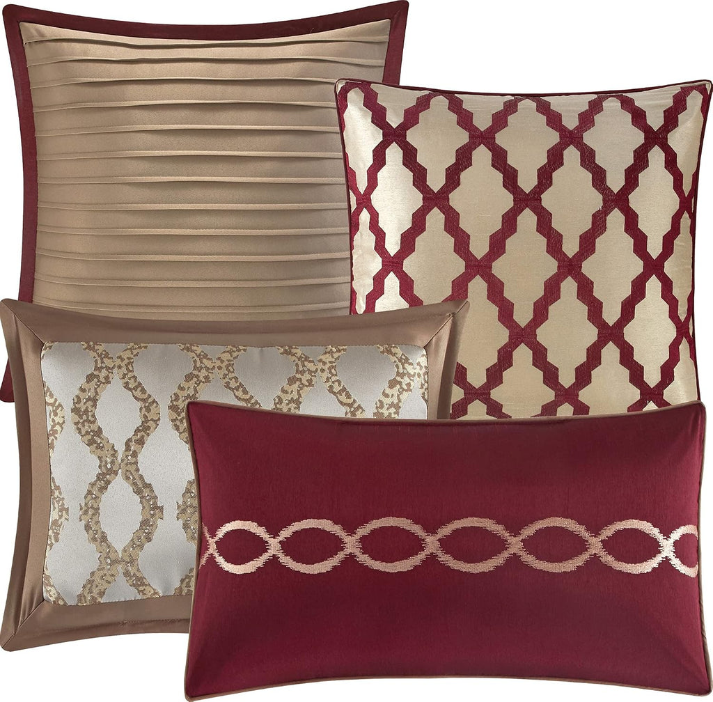 Stratford Park Burgundy King Size Comforter Set, 10 Piece, Jacquard Home Decor, Premium Lightweight Microfiber, Bedskirt, Pillows & Shams