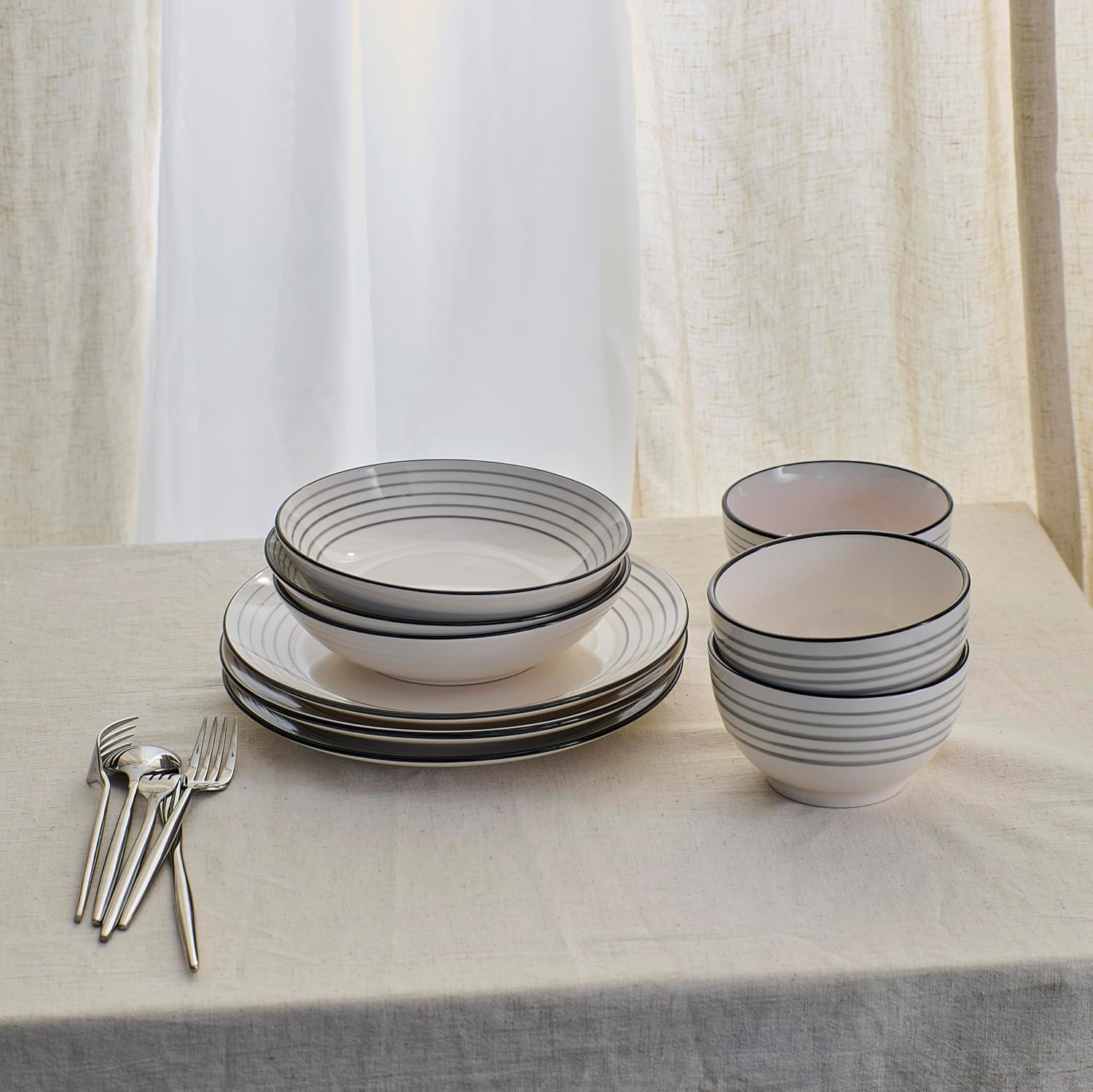 Earth & Clay Zeke 24-Piece Dinnerware Set Earthenware, Plates and Bowls Set, Dishwasher and Microwave Safe Dishes, Dish Set for 8, Grey