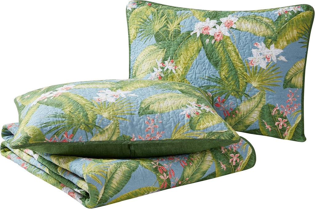 Tommy Bahama Quilt Set Reversible Cotton Bedding with Matching Shams, Lightweight Home Decor for All Seasons, Sky
