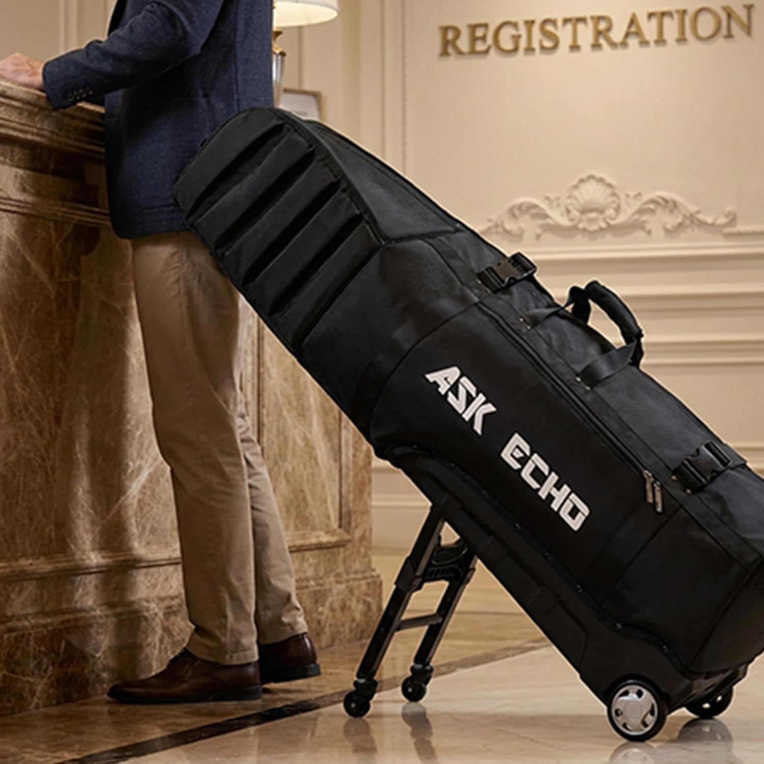 ASK ECHO Locklink StableRoller Golf Travel Bag with 4-Wheel Rolling System, Extendable Support Stand Legs