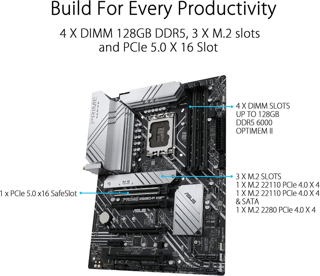 ASUS Prime Z690-P WiFi LGA1700(Intel 12th Gen) ATX Motherboard (PCIe 5.0,DDR5,14+1 Power Stages,3X M.2,WiFi 6,BT v5.2,2.5Gb LAN,Front Panel USB 3.2 Gen 1 Type-C,Thunderbolt 4 Support, Arua Sync)