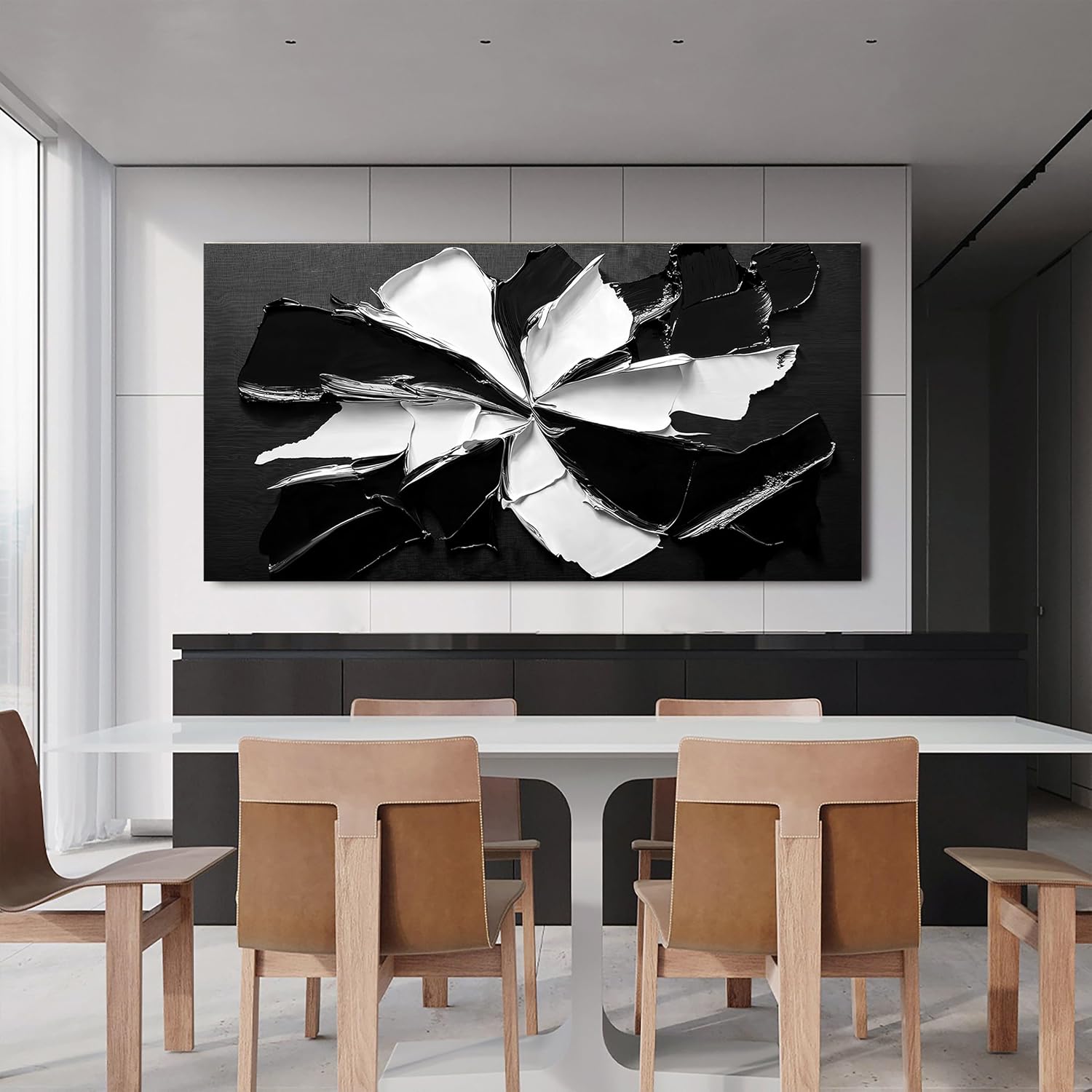 Abstract Wall Art Decorations Modern Large Wall Art for Living Room Abstract Canvas Art Wall Decor Oversized Black and White Wall Art Prints Flowers Artwork for Walls Office Home Decor 29' X 58'