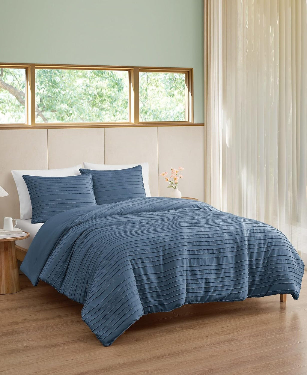 UGG Textured King Comforter Set - 3 Piece Striped Reversible Queen Bedding Set with Pillow Shams, Stylish Soft & Luxurious Blue Bed Set for Home & Bedroom (King)