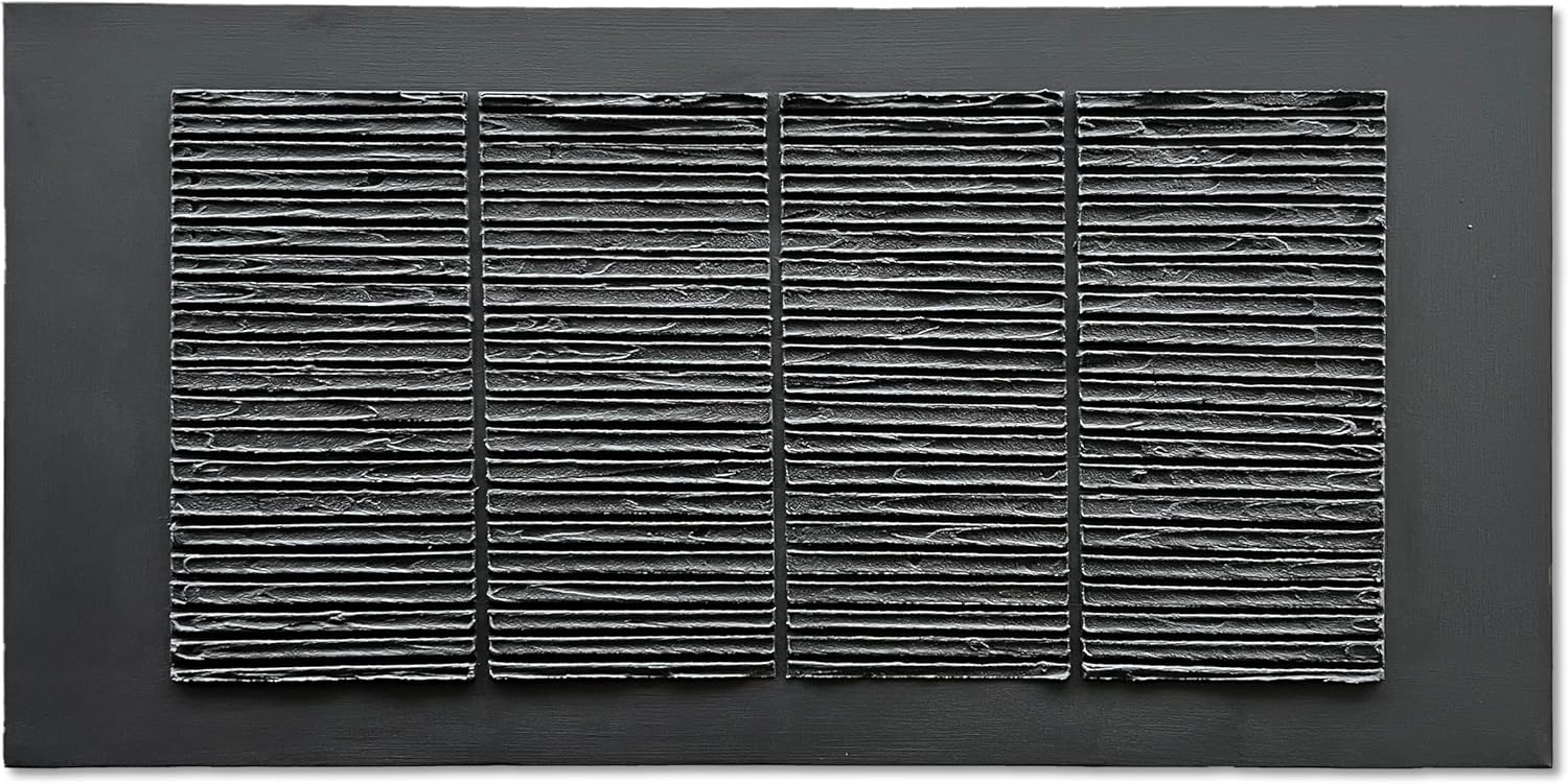 NANKAI Art Hand-Painted 30x60 inch Black Texture Abstract Art, Contemporary Minimalist Canvas Oil Painting, Large-Scale Home Wall Decoration Art