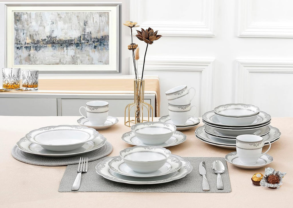 Lorenzo Import Victoria 57-Piece Wavy Porcelain Dinnerware Set