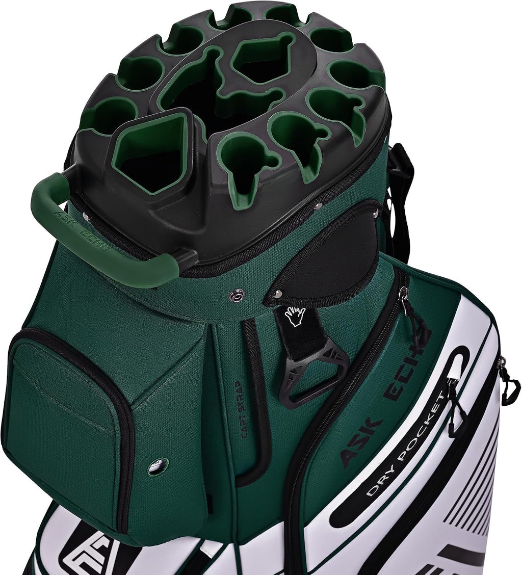 ASK ECHO T-Lock Golf Cart Bag with 14 Way Organizer Divider Top, Premium Cart Bag with Handles and Rain Cover for Men