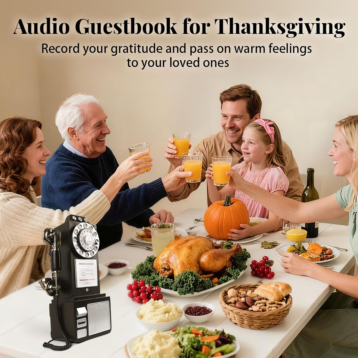 Audio Guest Book Wedding Phone with Vintage Design, Record Customized Audio Message Guest Book for Wedding, Party and Gathering, Black