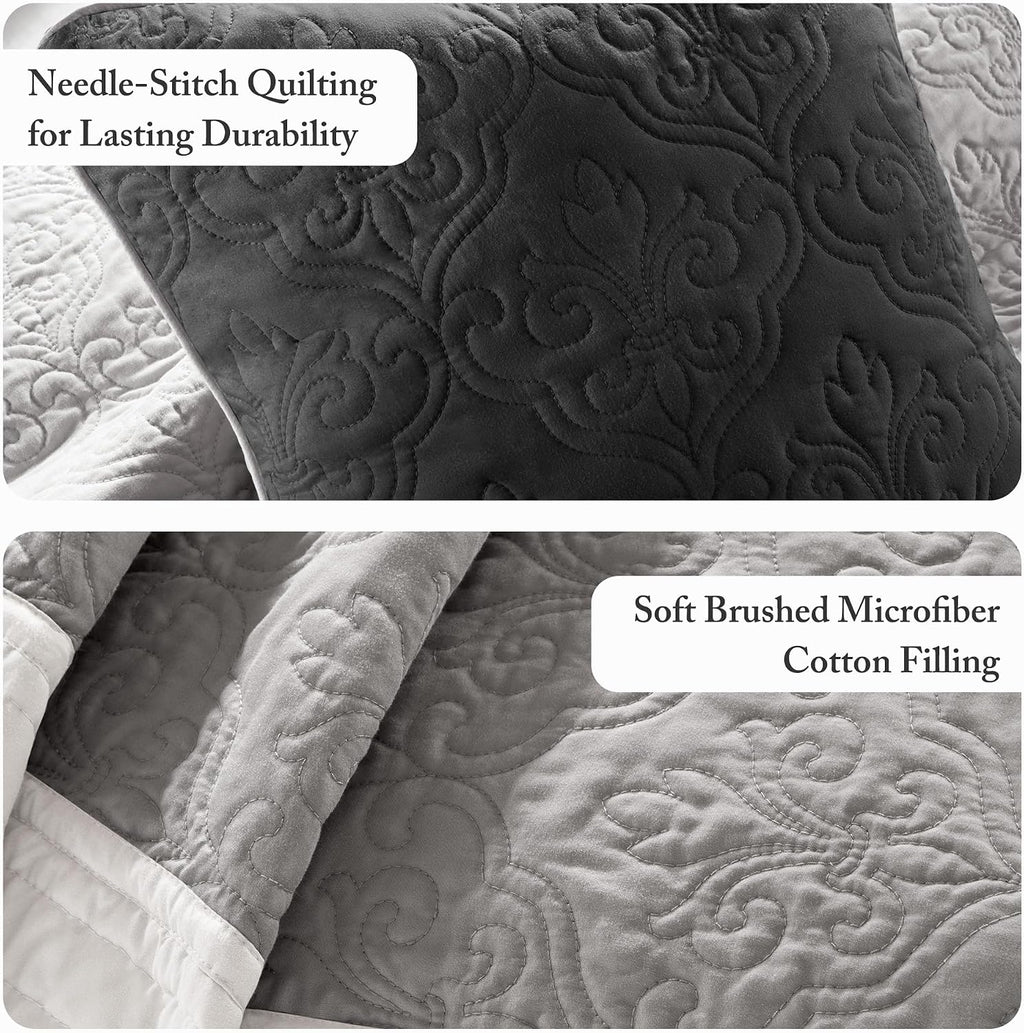 Madison Park Attingham Reversible Quilt Set - All Season Breathable Coverlet, Lightweight Cozy Bedding Layers, Matching Shams, King/Cal King(104'x94'), Black Multi 7 Piece