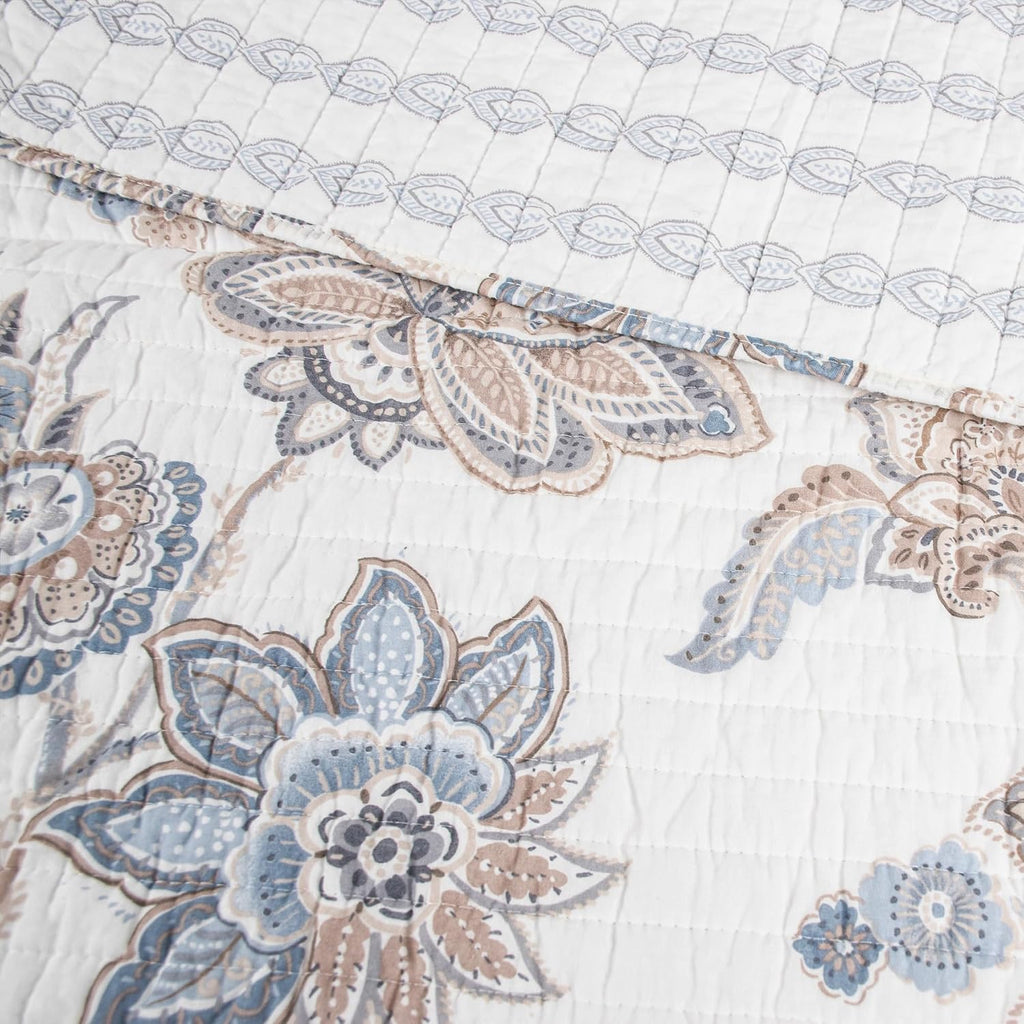 Levtex Home - Selesta Blue Quilt Set - Twin Quilt and One Standard Sham - Floral - Blue Taupe Grey - Quilt (68x86in.) and Sham (20x26in.) - Reversible - Cotton