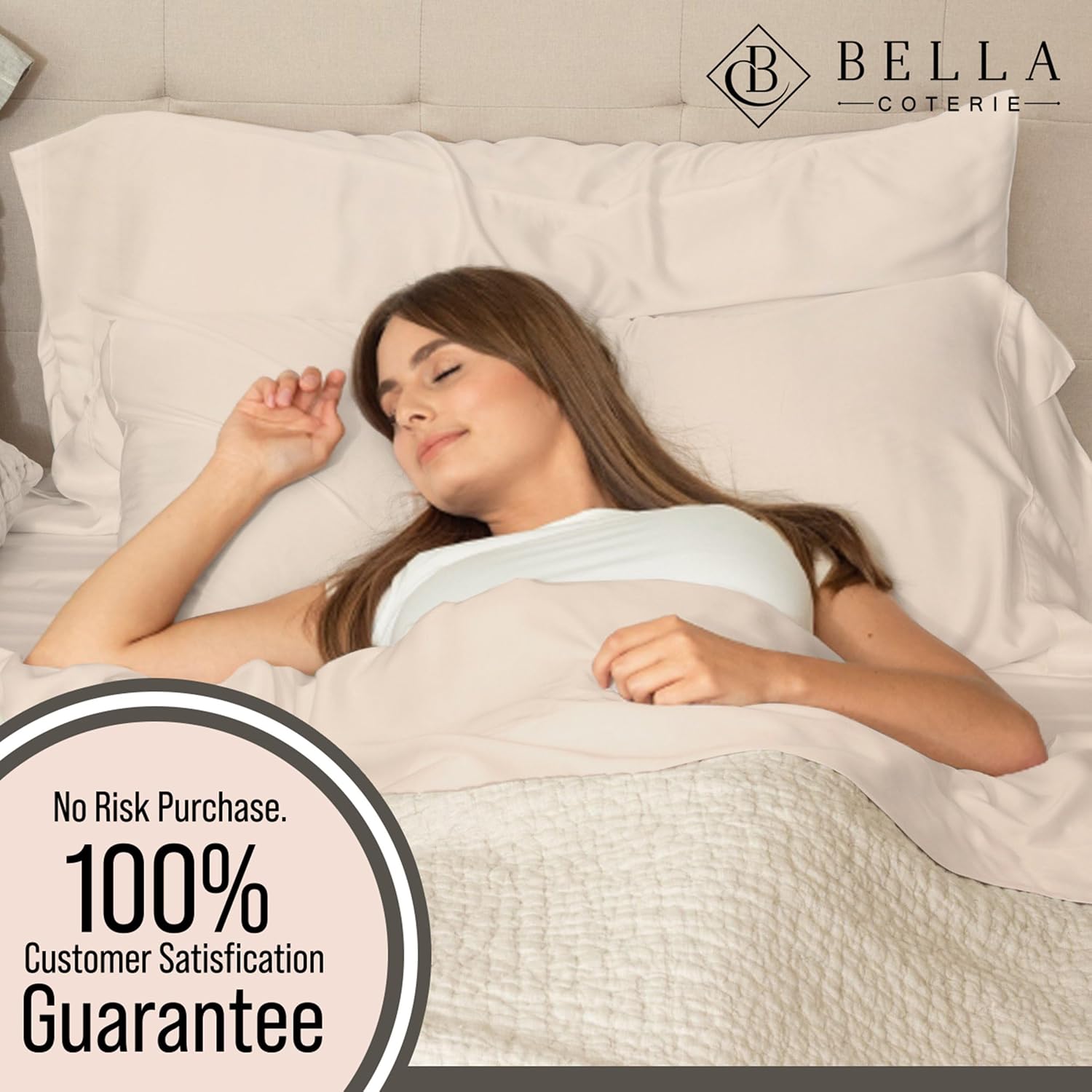 Bella Coterie Luxury Bamboo Viscose Queen Size Duvet Cover Set | 100% Organically Grown | Corner Ties | Ultra Soft | Cooling | Two Pillow Shams | 90 x 94 | No Insert [Champagne]
