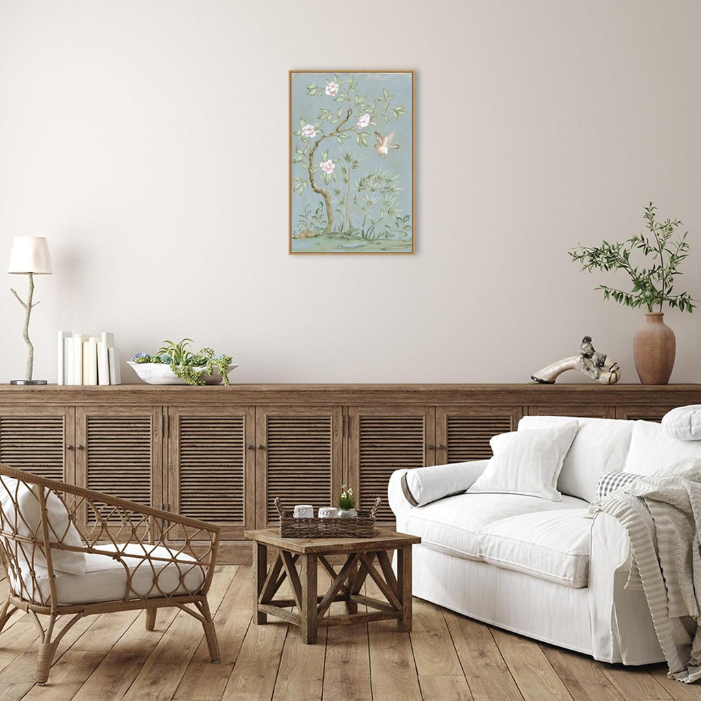 Amanti Art Framed Canvas Wall Art 33x23 Spring Flower Mural II Blue by Julia Purinton, Framed Wall Art Canvas, Flowers Artwork, Modern Decor, Large Poster Painting for Living Room, Bedroom, Bathroom,
