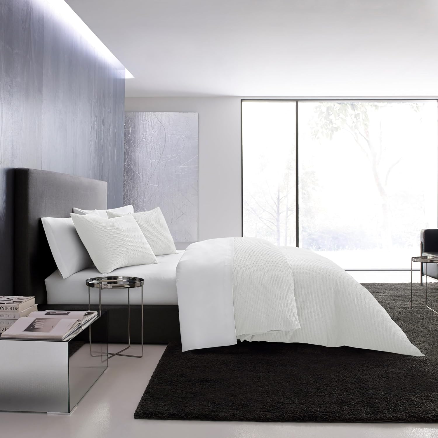 Vera Wang - Queen Comforter Set, Luxury Cotton Bedding with Matching Shams, Medium Weight & Ideal for All Seasons (Waffle Pique Queen, White)