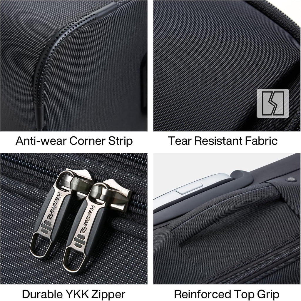 Hanke 3 Piece Luggage Sets Softside Expandable Carry On Luggage Set Travel Suitcase Sets with Spinner Wheels TSA Approved Luggage(Black, 20in/24in/28in)
