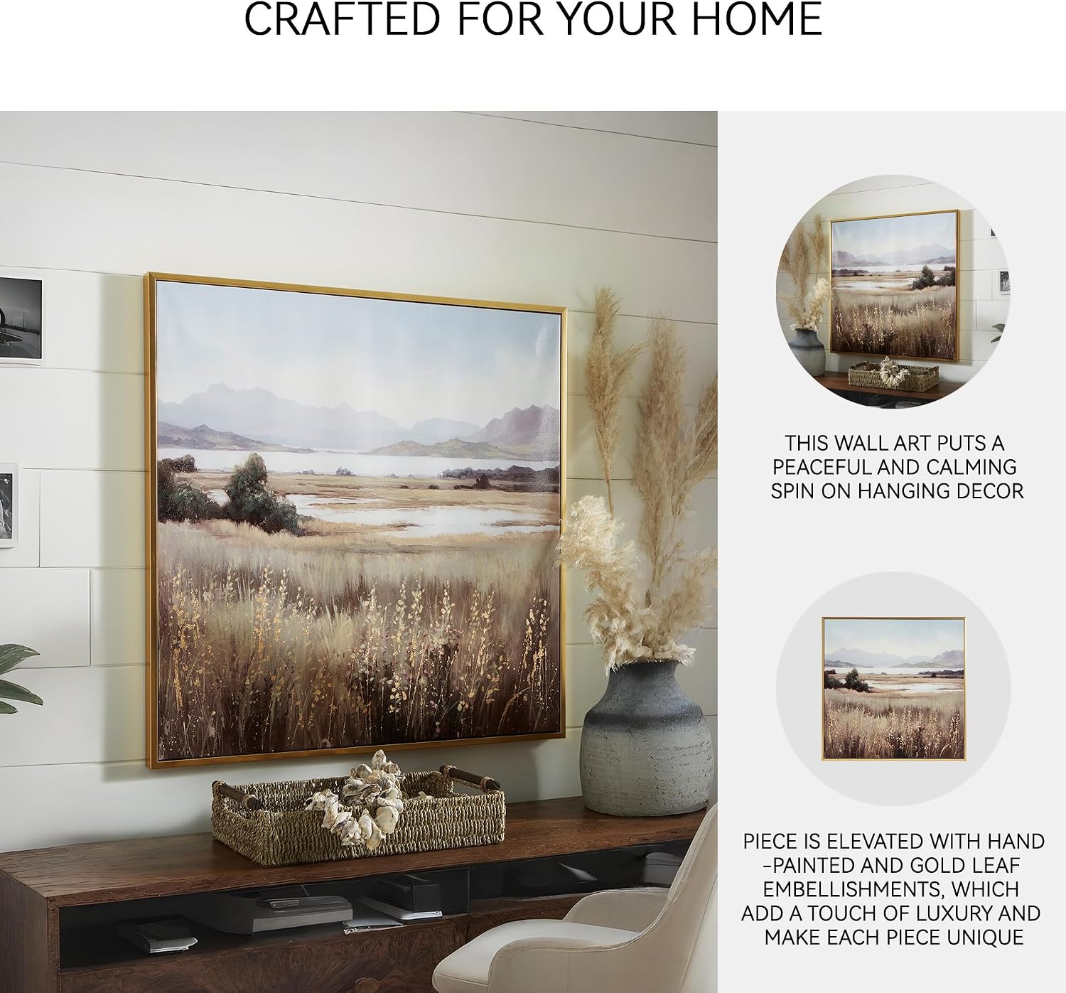 Signature Design by Ashley Clarkford Classic Framed Gallery Wrapped Canvas Wall Art 40 x 40 Inches, Light Brown & Light Blue