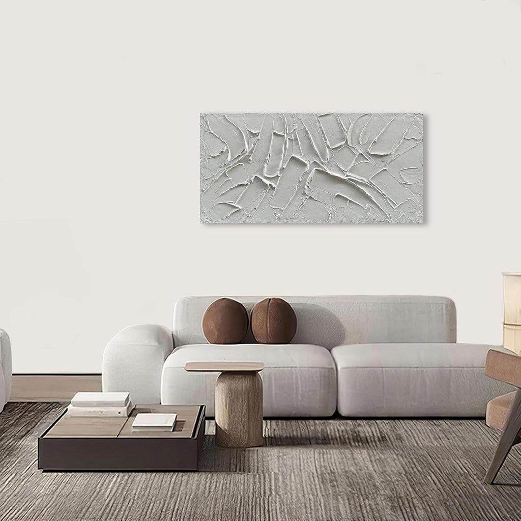 NANKAI Art Hand Painted Thick Texture White Minimalist Oil Painting 24x48 inches Contemporary Art Oil Painting, Home, Office Corridor Wall Decoration Painting