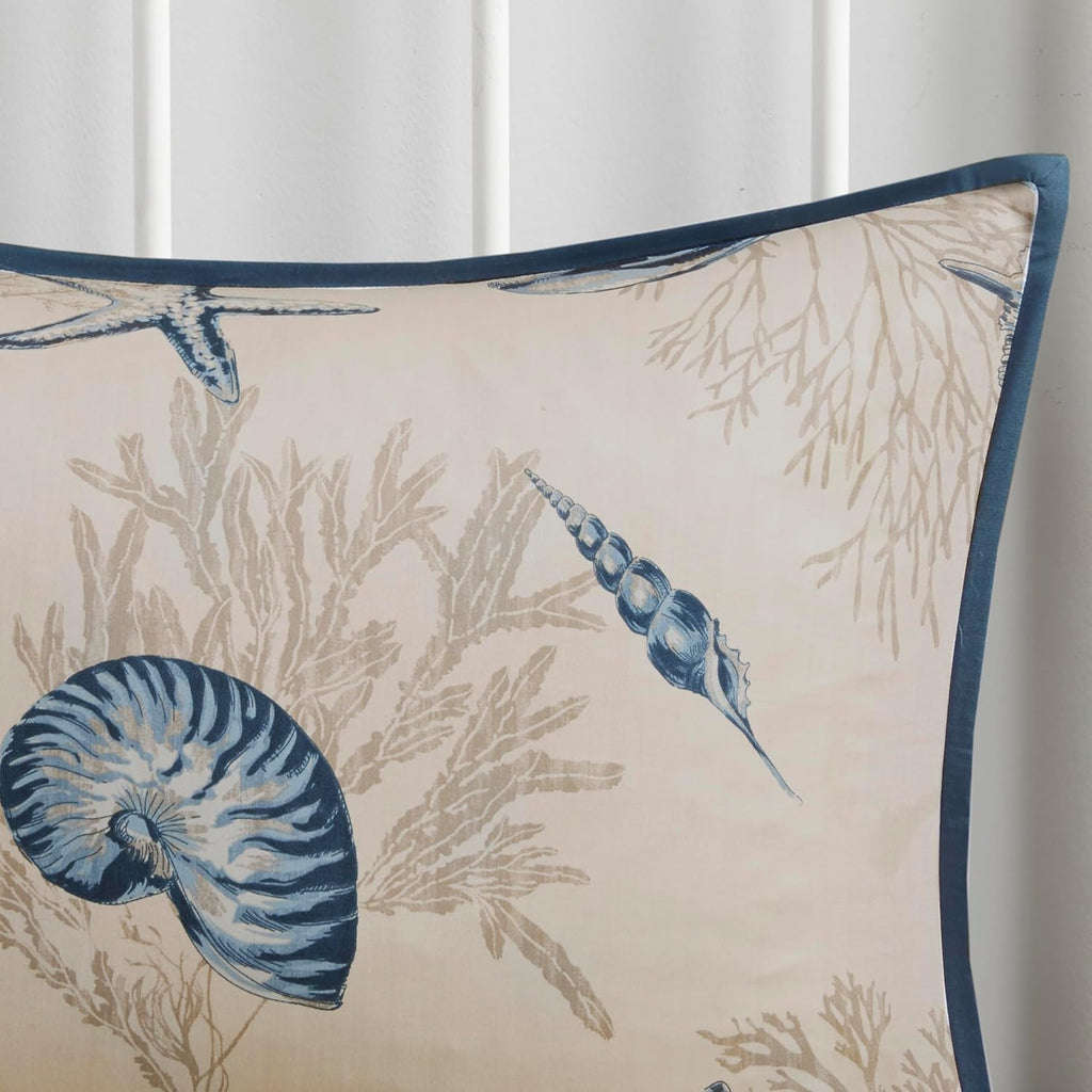 Madison Park 100% Cotton Comforter Set - Coastal Coral, Starfish Design All Season Down Alternative Cozy Bedding with Matching Shams, Decorative Pillow, King(104'x92'), Taupe 7 Piece