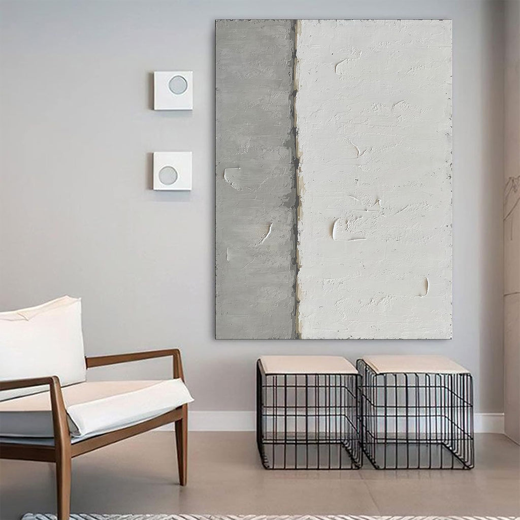 NANKAI Grey and White Minimalist Large Contemporary Art - 36x48 inch Wall Decoration For Home and Office