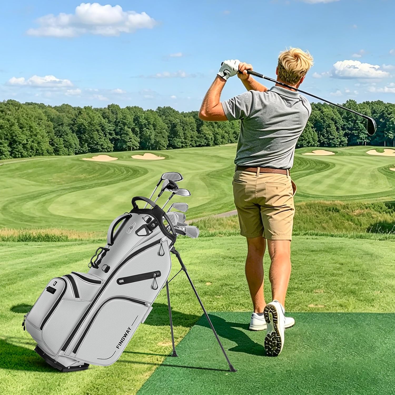 Findway 14 Way Golf Stand Bag, Lightweight Golf Bag with Stand for Men Women, Golf Club Carry Bag with Dual Strap, Rain Cover, Multiple Pockets, Golf Ball Holder