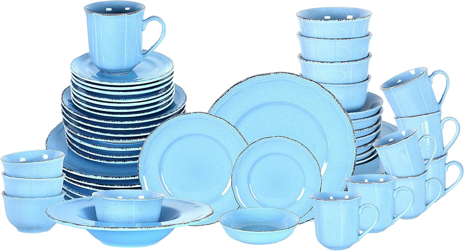 20pc Dinnerware Set, Plate and Bowl Set, Stoneware Dishes Set for 4, Microwave and Dishwahser Safe, Scratch Resistant, French Countryside Speckled Antique Blue