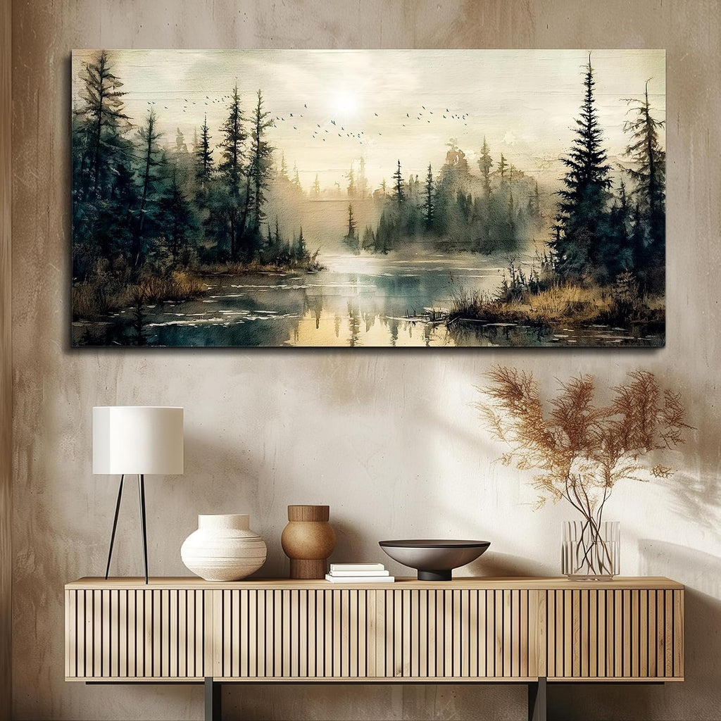 FUHAIHUA Canvas Wall Art For Living Room Large Wall Decor For Office Modern Bedroom Decorations Forest River Landscape Pictures Farmhouse Paintings Artwork Wall Mural Aesthetic Home Decor 30x60 In