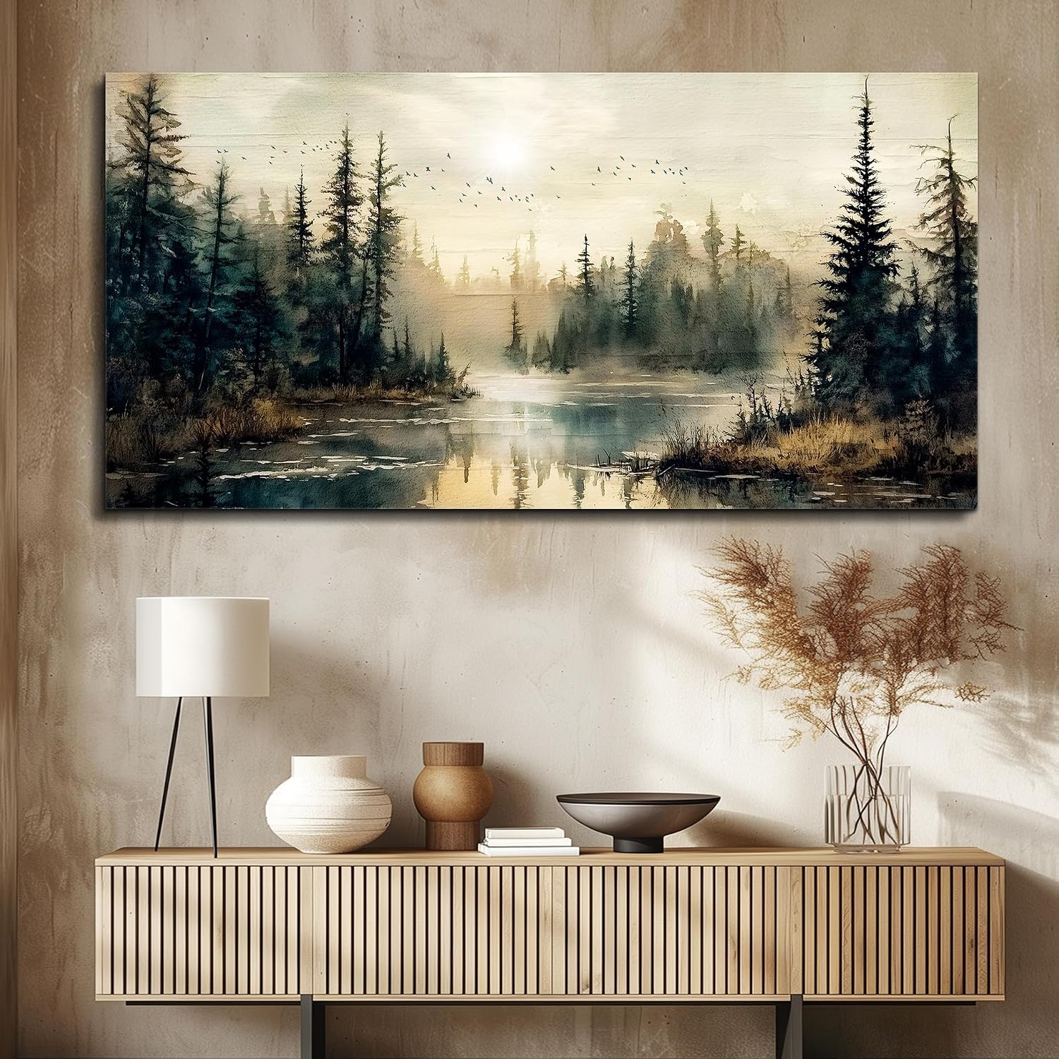 FUHAIHUA Canvas Wall Art For Living Room Large Wall Decor For Office Modern Bedroom Decorations Forest River Landscape Pictures Farmhouse Paintings Artwork Wall Mural Aesthetic Home Decor 30x60 In