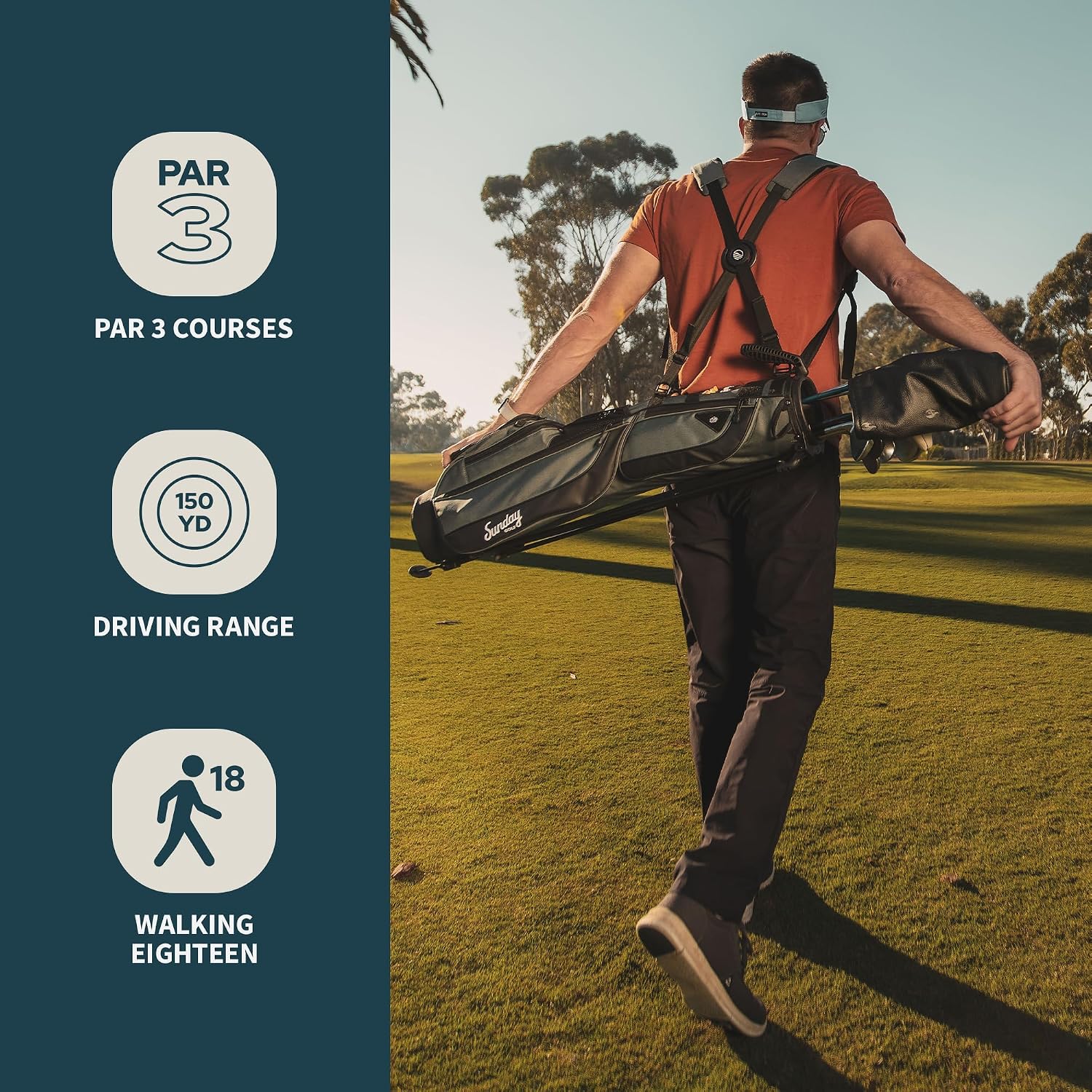 The Original Sunday Golf Loma XL Bag – Lightweight Golf Bag with Strap & Stand, Easy to Carry Pitch n Putt Stand Bag for Driving Range, Par 3 & Executive Courses, 3.4 lbs